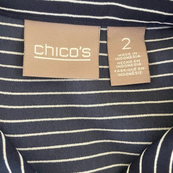 Chicos Women Top L Navy Striped Button Up‎ Casual Workwear Preppy Modern Chic - Picture 2 of 11